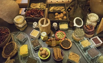 Variety of spice ingredients on table