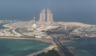 Aerial view of waterfront cityscape