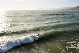 High angle view of surfer in ocean waves