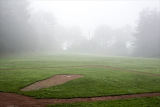 Fog over baseball field