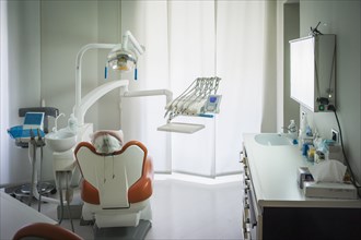 Empty chair in office of dentist