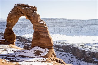 Rock formation in snowy desert park