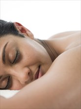 Close up of woman laying on massage table