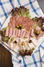 Variety of sliced meat on plate