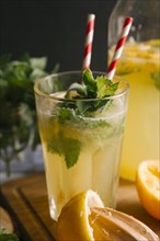 Close up of fresh lemonade in glass