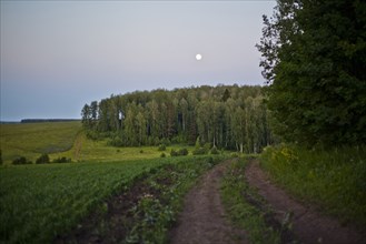 Moon over rural landscape