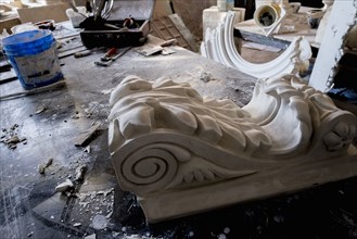 Ornate sculpture in art studio