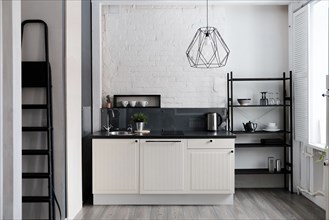 White and black domestic kitchen