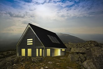 Modern house in remote rocky landscape