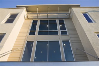 Detail front exterior contemporary loft style condo