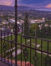 Wrought iron railing along balcony  with view of Santa Barbara