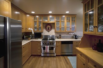 Traditional kitchen with stainless steel appliances