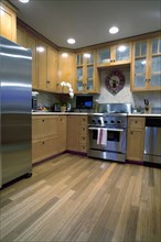 Hardwood floor in traditional kitchen