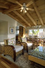 Wooden ceiling in traditional living room