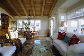 Wooden ceiling in traditional living room