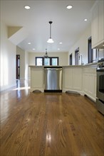 Hardwood floor in traditional kitchen