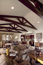 Wooden ceiling beams in great room