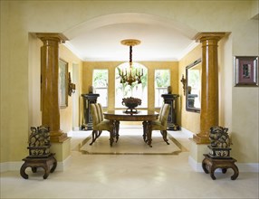Symmetrical view of elegant dining room