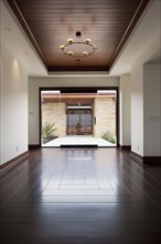 Empty large foyer with closed glass door