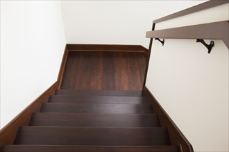 High angle view of wooden stairs at home