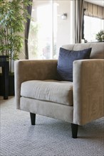Cushion on comfortable armchair in living room
