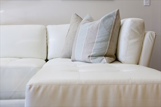 Cushions on sectional sofa in living room