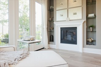 Fireplace in seating area