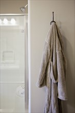 Bathrobe hanging in a bathroom