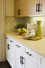 Decorations on countertop in contemporary kitchen