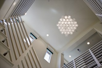 View up to contemporary chandelier
