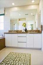 Modern bathroom counter with sinks