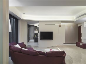 Modern living room with flat screen television