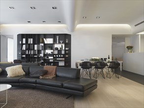 Leather sofa in modern great room