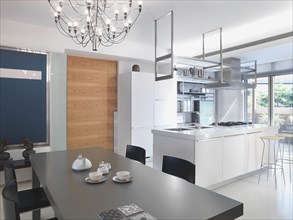 Modern minimalist dining room and kitchen