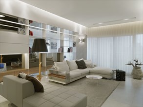 Modern living room with leather furniture