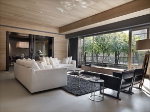 Living room with black and white modern furniture