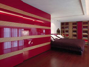 Modern red master bedroom