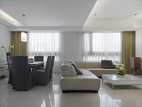 Modern living room and dining area