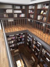 Modern two story office with several bookcases