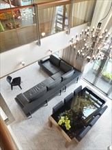Overhead view modern living and dining room