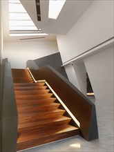 Base of modern staircase