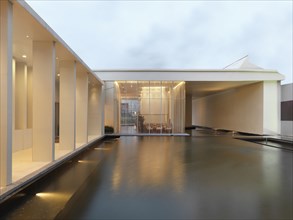 Infinity pool outside of modern home
