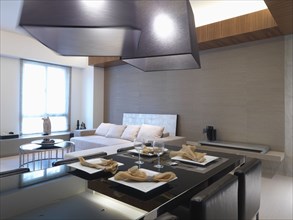 Close up dining area in modern interior