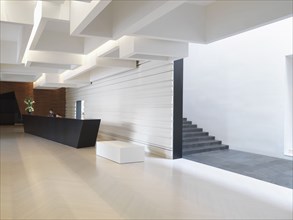 Spacious modern lobby with reception desk
