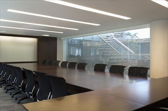 Conference room with long conference table