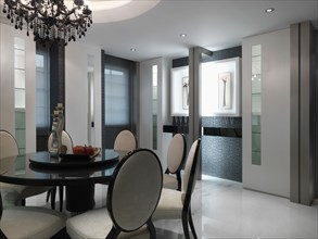 Elegant dining room with circular dining table