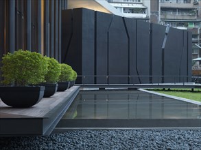 Reflection pool outside modern building