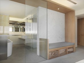 Modern bathroom and built in bench