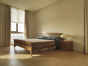 Simple bedroom with hardwood floors