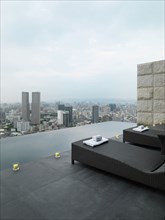 Lounge chairs on patio overlooking city